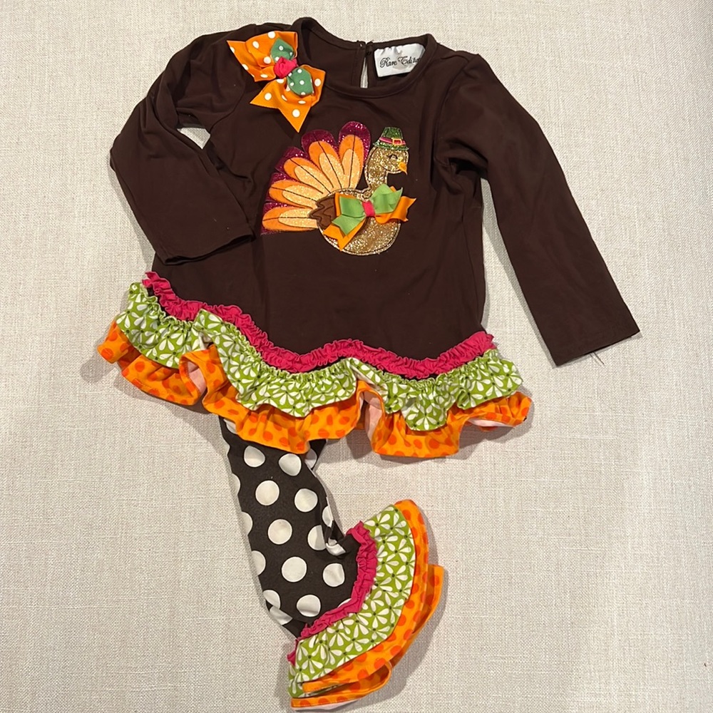 Toddler Thanksgiving Themed Glitter Long Sleeve with Matching Polka Dot Pants